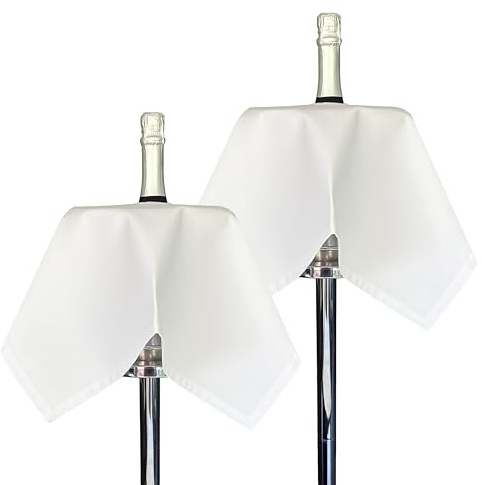 BottleCloths - Collezione Catering, Chiffons per Bottiglia per Secchielli del Ghiaccio, Polycotone, 54 cm, Foro Centrale, Cerchio Cucito (Bianco, Confezione da 2)
