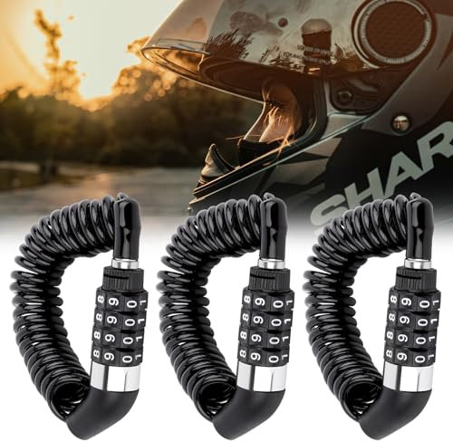 FINEASY 3 Stück Helmschloss Fahrradschloss Klein Kabelschloss, 150cm Helmschloss Motorrad Kinderwagenschloss, Mini Fahrradschloss Zahlenschloss 4 Stellig für Motorradhelme Mountainbike-Helme