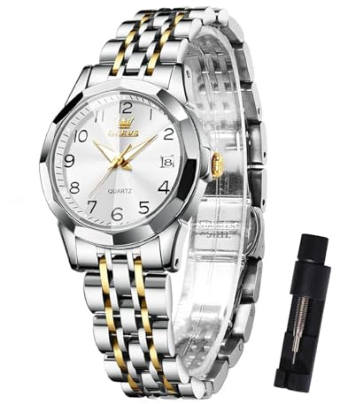 OLEVS Montre-Bracelet Dames, Petit Visage Quartz Dames Montres, de Luxe Diamant en Acier Inoxydable Montres analogiques pour Les Femmes, étanche Dame Montre avec Affichage de Date