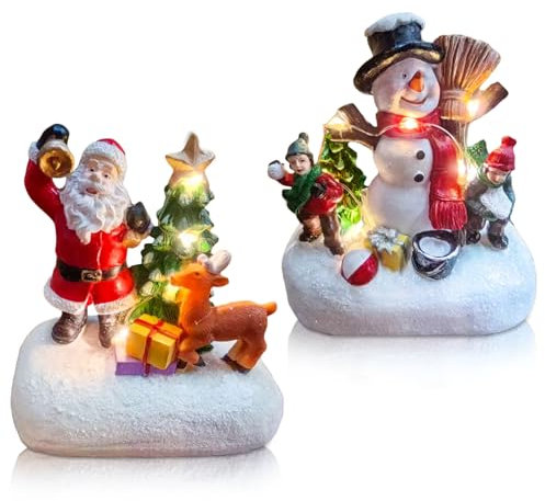 Bseical Weihnachtsdeko Weihnachtsdorf mit Beleuchtung Weinachtsdekorationen Zubehör 2 Stück Harz Weihnachten Mini Ornamente Set Miniatur Garten Figuren Weihnachtsmann Schneemann Mini Figuren (A)
