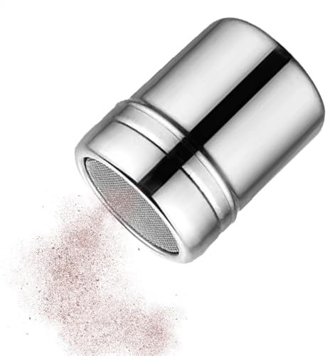 Shaker à farine, sucre, sel en acier inoxydable, saupoudreuse de chocolat en maille fine pour la cuisson, le cappuccino, le cacao et le tamis
