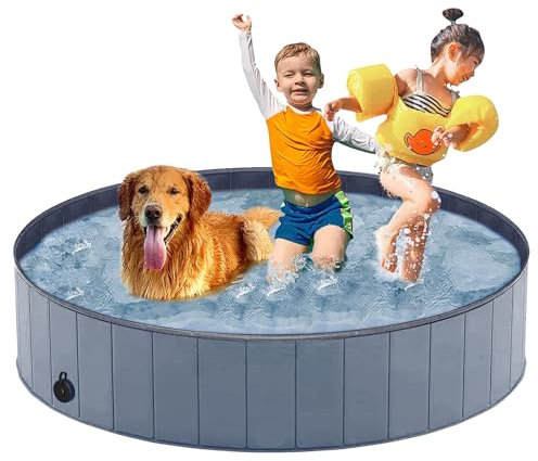 Taeku Foldable Dog Pool – Durable Collapsible Pet Bathing Tub for Pets Dogs and Cats Portable Pet Wading Pool for Indoor Outdoor (Gray 48 x 12in)