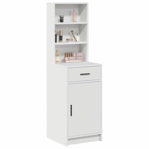 vidaXL Highboard with Drawer White 40 x 40.5 x 135 cm Engineered Wood, Modern Highboard, Durable Rectangular Sideboard, Functional Indoor Storage Unit, Sleek Organizational Cabinet for Home