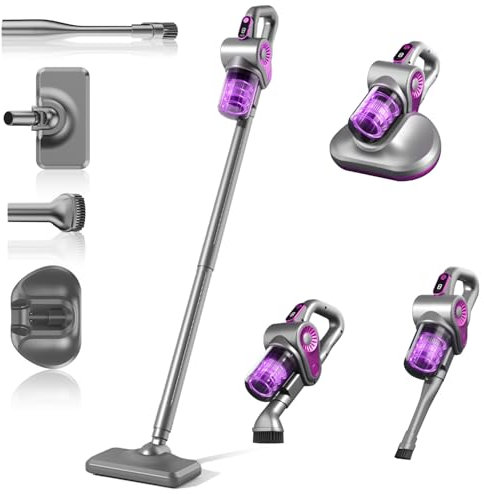 Cordless Vacuum Cleaner 15000pa, 4-in-1 Upright Handheld Stick Vacuum & Mattress Vacuum Cleaner with UV Light, Lightweight Rechargeable Hoover Vacuum, Portable Hoover Cordless for Car Home Bed Sofa