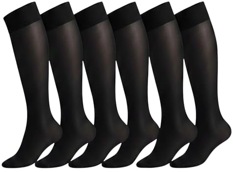 ITRAT 6 Pairs Womens Knee High Pop Socks Multipack Opaque Nylon Microfibre Girls Trouser Pop Sock Ladies’ Trouser Socks Breathable with Comfort Top One Size