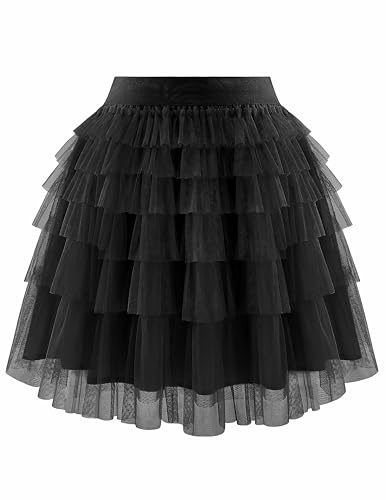 Bbonlinedress Donne Mini Tulle Mesh Gonna Tutu Adulti 2026 A Strati A Strati A Linea Gonne Carino Volant Vita Alta, nero, S