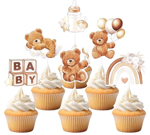 36 pezzi decorazioni per cupcake, decorazione per torte con orsetti per baby shower, Gender Reveal, battesimo