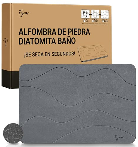 Fyror Tappeto Diatomite Bagno Antibatterico 60x39 cm. Tappetino da bagno in pietra ad asciugatura rapida. Igienico, lavabile ed ecologico. Mantiene il pavimento asciutto e pulito. Ideale per famiglie