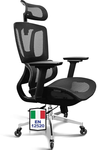 MELOKEA Sedia da Ufficio Ergonomica, Braccioli 4D, Sedile Regolabile, Inclinazione 4 Livelli, Ruote in Gomma, Mesh Traspirante, Schienale Alto, Home Office e Gaming