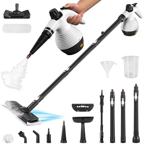 Ångtvätt handenhet med avtagbar ångmopp, 1 050 W, 350 ml tank multifunktionell ångrengörare med 16 tillbehörssatser, kemisk fri ångtvätt för rengöring av golv, kakel, möbler, fogmurbruk