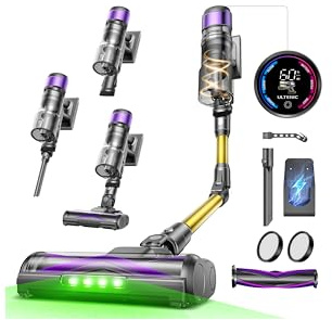 Ultenic Cordless Vacuum Cleaner, 600W 55KPa 60 Mins Stick Vacuum Cleaner for Pet Hair, Touchscreen, Upgraded Anti-Tangle Brush & GreenEye Headlight, Foldable Tube, Self-Standing 3kg for Deep Cleaning