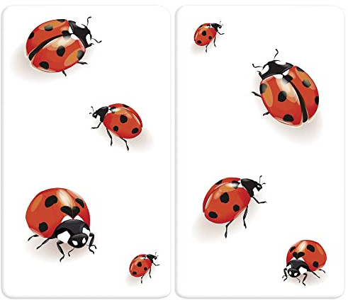 Maximex Herdabdeckplatte Universal Marienkäfer, 2er Set Herdabdeckung für alle Herdarten, Gehärtetes Glas, 5.5 x 52 x 30 cm, mehrfarbig