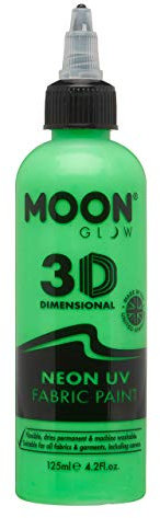 Moon Glow Pintura para tela Neon UV 3D - Pintura textil para ropa, camisetas, bolsos, zapatos y lienzos Verde intenso 125 ml (Paquete de 1)