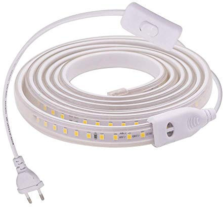 XUNATA 2m Actualizado 220V 2835 Tira LED con Interruptor, 120 LEDs/m Luces Blanco frio, IP67 Impermeable, Escalera de Techo Blancas Tira de LED Cocina Lights