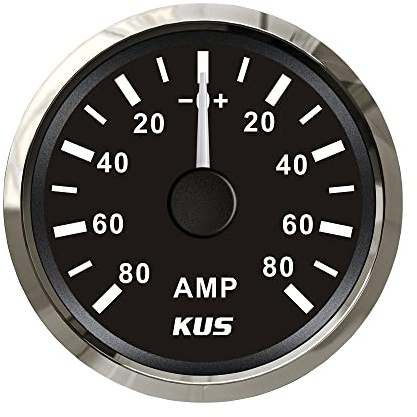 KUS - Amperímetro con medidor de amperio, resistente al agua, 80 A, con sensor de corriente, 52 mm, con retroiluminación (negro)