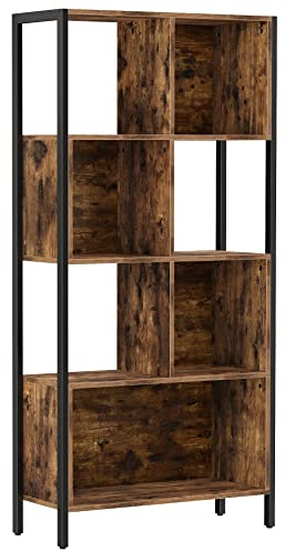 VASAGLE Bookshelf, Bookcase, Cube Storage Rack, Room Divider with Steel Frame, Kids Room, Kitchen, Living Room, Home Office, Industrial Style, Rustic Brown and Black LBC027B01