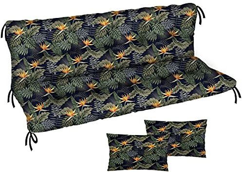 Auflage für Hollywoodschaukel 150x50x50 Gartenbankauflage und 2 Kissen Palettenauflage Bankauflage Sitzkissen und Rückenkissen Polsterauflage Matratze Gartenpolster, Palmen Paradiesvogelblume [133]