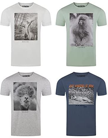 riverso RIVFritz - Juego de 4 Camisetas para Hombre con impresión fotográfica de Cuello Redondo y Manga Corta, de algodón Normal, Estampado de Animales