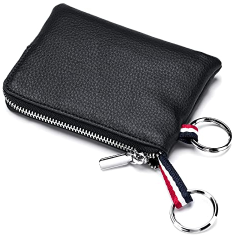 Leather Coin Purse, Change Purse for Men Women (Black, large)