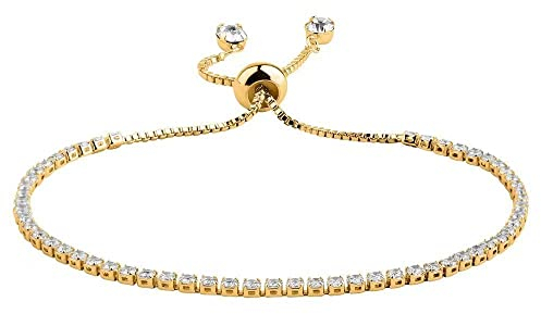 CCAIPU Damen-Strass-Armband 18 Karat Vergoldet Zirkonia Klassisches Tennis-Armband Geschenke für Mädchen (Gold, Legierung)