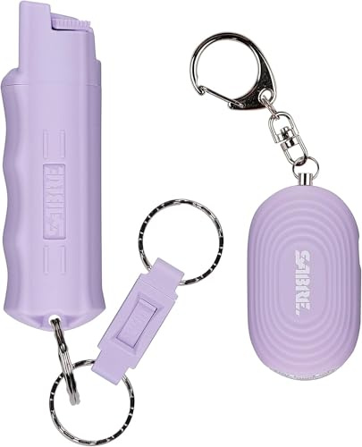 SABRE Personal Safety Kit with Pepper Spray for Self Defense and 2-in-1 Personal Alarm with LED Light, 25 Bursts, 130dB Alarm, Audible Up to 1,250 Feet, Quick Release Key Ring, Lavender, 0.54 fl oz