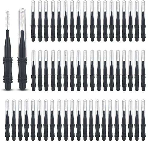 60 Stück Micro Augenbrauenpinsel mit Kappe Brow Laminierpinsel Mascara Pinsel Wimpernspule Pinsel Werkzeug für Lash Filler, Lifting Extension - Schwarz