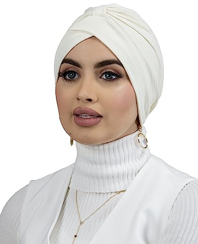 Lamis Hijab - Turbante a costine in jersey PREMIUM per donna musulmana velata TU-6, crema, 70 cm