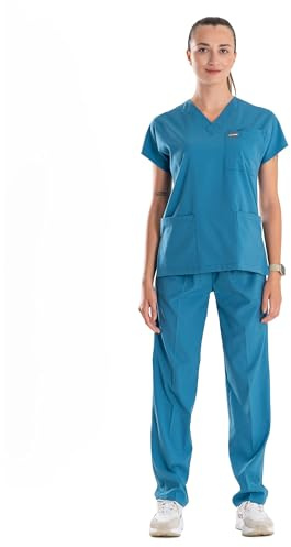 ELLYSHINE Professionella medicinska uniformer och skrubbar – mjukt stretchtyg scrubs uniformer kvinnor set – skrubbad topp och skrubbad botten, Blågrön, XS