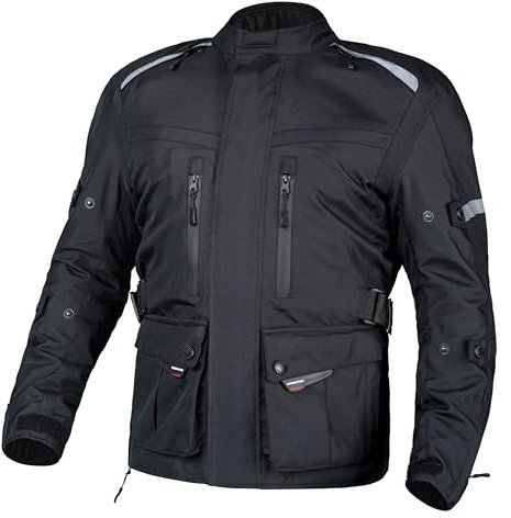 WICKED STOCK Chaqueta de motocicleta para hombre, chaqueta de motocicleta de aventura, CE LEVEL2, chaqueta de motocicleta para hombre, impermeable para las 4 estaciones, Negro -, 4X-Large