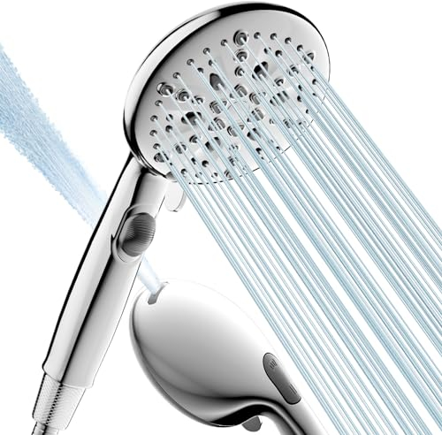 Cobbe Soffione doccia con tubo, soffione doccia a risparmio d'acqua con 7 + 2 tipi di getto, doccetta con funzione di arresto, aumento della pressione con getto forte per la pulizia della vasca