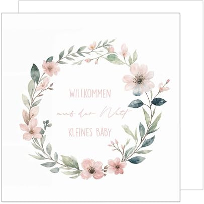 Edition Seidel Premium quadratische Glückwunschkarte zur Geburt mit Umschlag. Karte Grußkarte Babykarte mit Spruch Billet Baby Kind Junge Mädchen Blumenkranz (EQ105 SW024)