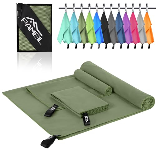 Pameil Lot de 3 Serviettes en Microfibre (Grande Serviette de Bain de 160 x 80 cm et 2 Petites Serviettes de 80 x 40 cm) - Serviette de Voyage en Microfibre à séchage Rapide pour Fitness et Sauna
