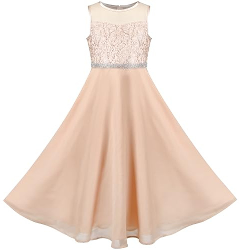 Sunny Fashion Girls Dress Beige Sequin Wedding Bridesmaid Chiffon Formal Party Pageant Age 12 Years