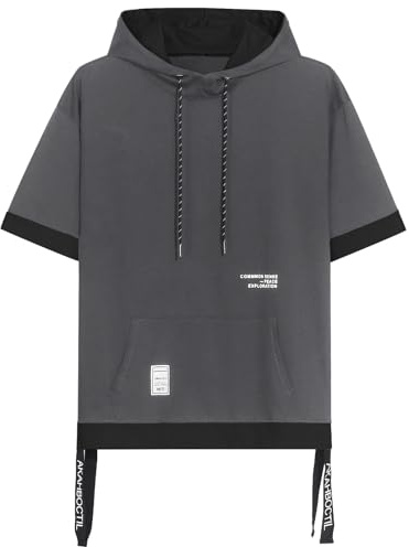 Covisoty Sweat Manche Courte Homme Coton Tee Shirt à Capuche Color Block Pull à Capuche L'été Hoodie Sweatshirt