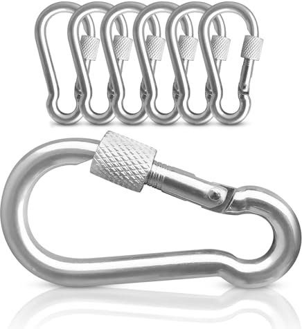 PinPro Schraubkarabiner ähnlich DIN 5299C in mehrere Größen mit Traglast bis 510kg | Karabinerhaken aus verzinktem Stahl mit Sicherheitsmutter (80x8mm 5St. 230kg)