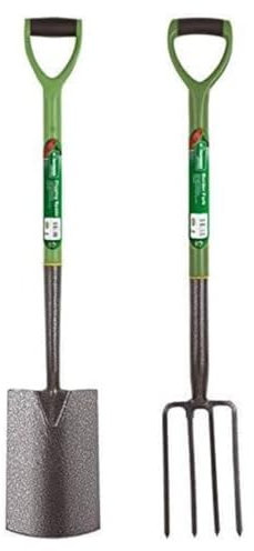 Garden Mile Set Of 2 Garden Fork And Spade Set Border Fork And Border Spade For Gardening Tools Heavy Duty Carbon Steel Long Handled Garden Tools Set Ideal For Removing Soil Weeding Planting