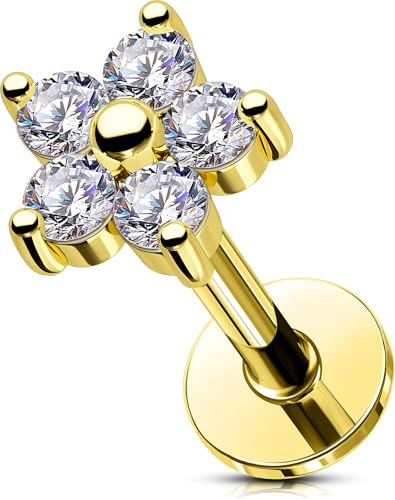 OUFER 16G Gold Conch Piercing Innengewinde Edelstahl 316L Helix Ohrringe Klar CZ Knorpel Ohrpiercing für Damen 6/8 mm Tragus Earring Lip Stud
