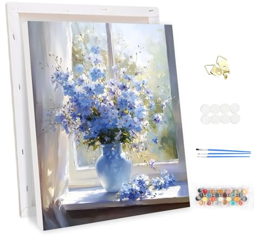 MEIYUDA Pintar por Numeros Adultos con Marco Flores en un jarrón, Cuadros por Numeros Pigmento Acrílico, DIY Pintura por Numeros Kit Manualidades, Decoración para el Hogar Regalo de pared 30x40cm