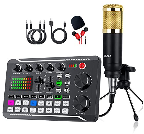 Cpolebev Kit Scheda Audio Portatile Set Microfono per PC Accessori Set Microfono A Condensatore Scheda Audio Live Set F998 BM800