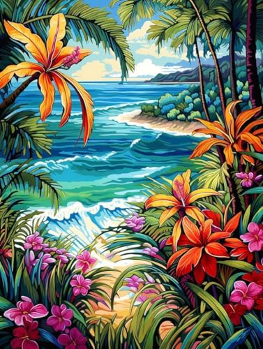 Beach Diamond Art Kits for Adults, Diamond Painting Wall Decor 12x16 Inch