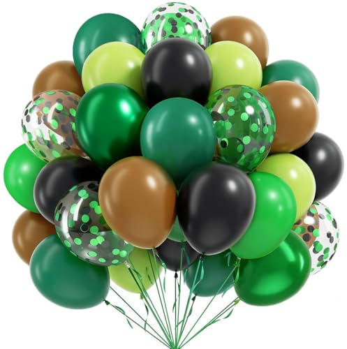 Gaming-dekorationsballonger grön brun, 60 stycken mörkgröna svarta ballonger | 30 cm heliumballong grön brun, babyparty födelsedag miner videospel djungelsafari brun mörkgrön svart festdekoration