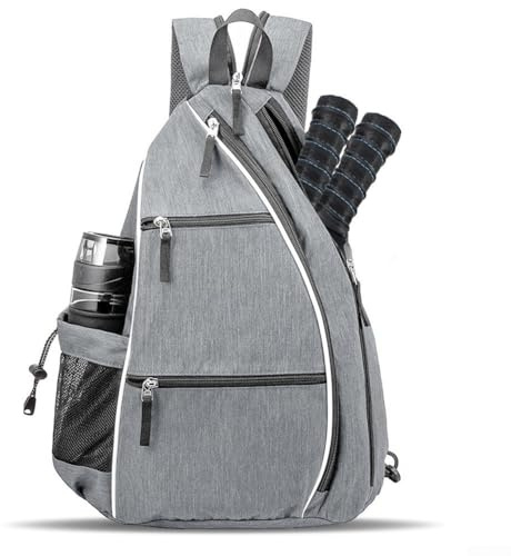 Besttoolifes Sac à dos de tennis avec bandoulière variable et compartiment séparé à fermeture éclair - 475 x 35 x 25 cm - Grande capacité - Tissu Oxford résistant à l'eau - Avec sac (gris)