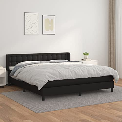 ZQQLVOO Boxspringbett mit Matratze 160x200 cm in Schwarz Kunstleder, höhenverstellbares Kopfteil, Taschenfederkern für erholsamen Schlaf, hautfreundliche Auflage, langlebig