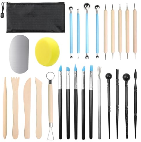 27 Pcs Polymer Clay Tools, Clay Sculpting Tools, Pottery Clay Modelling Tools, Air Dry Clay Tool, Pottery Carving Tool with Storage Bag, Ideal for Engraving, Molding, Embossing, Shaping