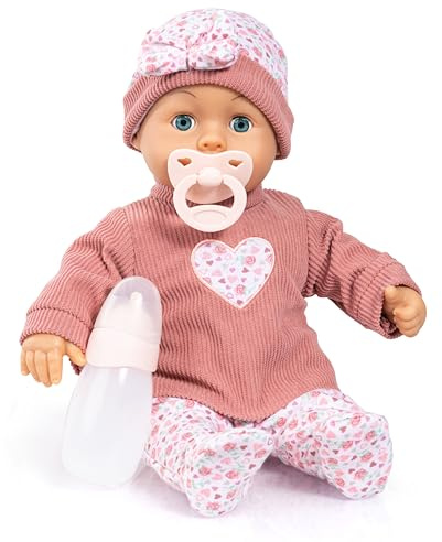Bayer Design Interaktiv babydocka, talande, mjuk kropp, 38 cm | sömniga ögon, napp, flaska, för barnens rollspel
