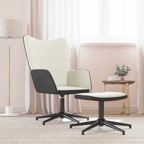 SooIarix Relaxstol med pall, sammet, krämvit, vridbar loungefåtölj, stoppad stol med stålram, öronfåtölj för vardagsrum, sovrum, 110 kg