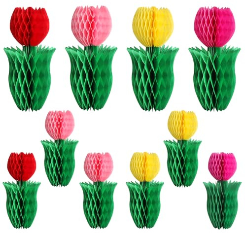 10 Pezzi Tulipani a Nido d'ape Decorativi Fiori di Carta da appendere Decorazione Primaverile per Compleanno Pasqua Matrimonio Tavola Festa e Decorazioni Casa