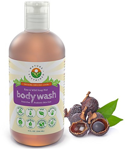 Nature Sustained Raw Dry Skin Body Wash - Organic Sensitive Skin Body Wash - pH Balanced & Natural Acne Body Cleanse - Natural Probiotics & Soap Nuts, 9 ml