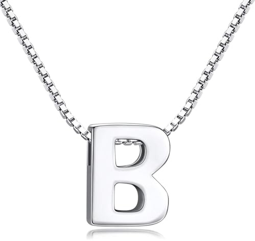 Candyfancy Collar de Mujer de Plata de Ley 925 Pequeñas Iniciales Collar con Colgante Letras A-Z para Mujer Hombre Pareja 45 cm(Letra B Collar)
