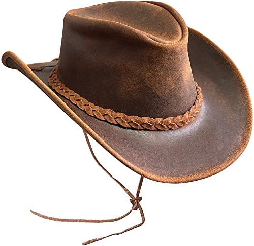BRANDSLOCK Sombrero de Estilo Vaquero Australiano de ala Ancha de Estilo para Hombre (Marron, S)